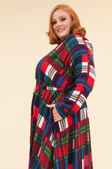 SAY YOU LOVE ME MAXI DRESS WITH BELT AND POCKETS - PLAID