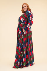 SAY YOU LOVE ME MAXI DRESS WITH BELT AND POCKETS - PLAID