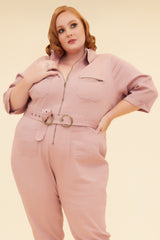 UTILITY JUMPSUIT WITH DETACHABLE BELT - MAUVE