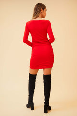 NEED YOU RIGHT NOW V-NECK RUCHED MINI DRESS - RED