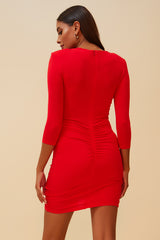 UPPER EAST SIDE RUCHED DRESS - RED