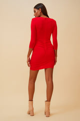UPPER EAST SIDE RUCHED DRESS - RED