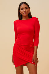 UPPER EAST SIDE RUCHED DRESS - RED