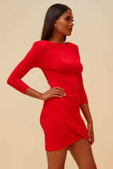 UPPER EAST SIDE RUCHED DRESS - RED