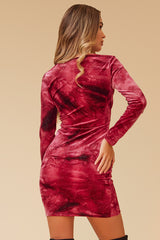 EXHALE VELVET & GLITTER V-NECK MINI DRESS - WINE/WHITE