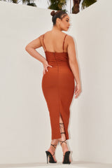 THE SMOKE SHOW BOWKNOT CUT OUT BANDAGE MIDI DRESS - COGNAC
