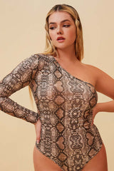 STAND OUT ONE SHOULDER BODYSUIT - SNAKE