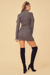 THE FEMME FATALE MOCK NECK SWEATER DRESS WITH SHRUG TOP - GRANITE