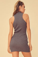 THE FEMME FATALE MOCK NECK SWEATER DRESS WITH SHRUG TOP - GRANITE