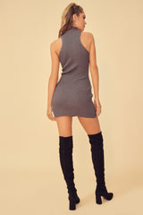 THE FEMME FATALE MOCK NECK SWEATER DRESS WITH SHRUG TOP - GRANITE