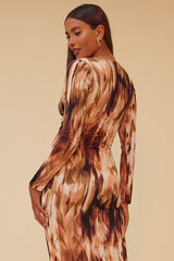 GAME NIGHT MIDI DRESS - BROWN/MULTI