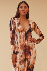 GAME NIGHT MIDI DRESS - BROWN/MULTI