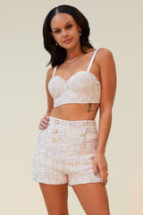 MISS FINE TWEED MATCHING SHORT SET - WHITE/MULTI