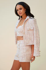 MISS FINE TWEED MATCHING SHORT SET - WHITE/MULTI