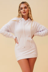 ON THE GO PULLOVER RUCHED HOODIE - WHITE