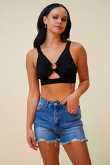 NEVER LET YOU GO CIRCLE HOOP CROPPED TANK TOP - BLACK