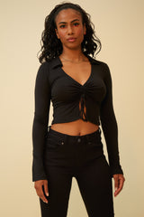 SOMETHING WICKED SUPER SOFT CROP TOP WITH FRONT RUCHING - BLACK
