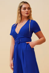 ONE RIGHT NOW MATCHING BELT JUMPSUIT - BLUE