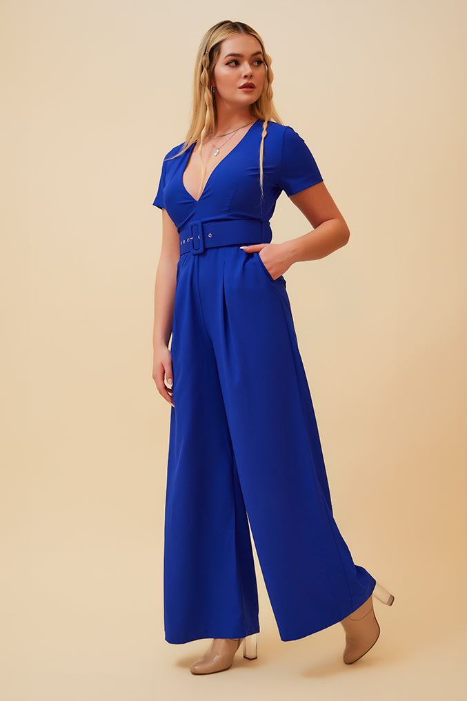 ONE RIGHT NOW MATCHING BELT JUMPSUIT - BLUE