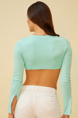GONE SOFT BELL SLEEVE CROP TOP - TEAL