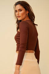 SOLVE FOR X CUTOUT CROP TOP - BROWN