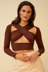 SOLVE FOR X CUTOUT CROP TOP - BROWN