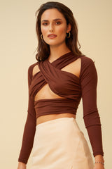 SOLVE FOR X CUTOUT CROP TOP - BROWN