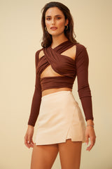 SOLVE FOR X CUTOUT CROP TOP - BROWN