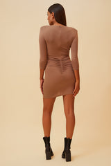 UPPER EAST SIDE RUCHED DRESS - MOCHA