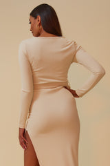 THE MORNING AFTER MIDI DRESS WITH MATCHING BELT - CREAM