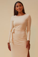 THE MORNING AFTER MIDI DRESS WITH MATCHING BELT - CREAM