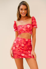 YOUR WISH IS MY COMMAND MATCHING SKIRT SET - RED/MULTI
