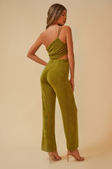 THE FOCAL POINT ONE-SHOULDER RUCHED HIGH WAISTED JUMPSUIT - BASIL