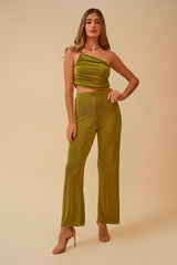 THE FOCAL POINT ONE-SHOULDER RUCHED HIGH WAISTED JUMPSUIT - BASIL