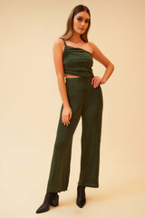 THE FOCAL POINT ONE-SHOULDER RUCHED HIGH WAISTED JUMPSUIT - HUNTER GREEN
