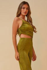 THE FOCAL POINT ONE-SHOULDER RUCHED HIGH WAISTED JUMPSUIT - BASIL