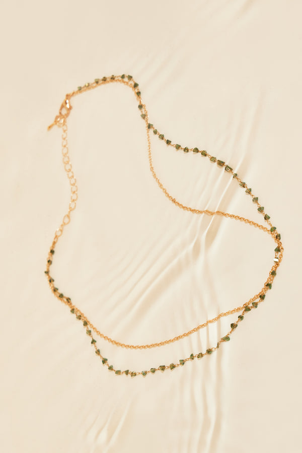 TIME AND TIME AGAIN LAYERED NECKLACE - GOLD/GREEN