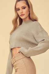THE INGENUE CROPPED MOCK NECK SWEATER - MINT