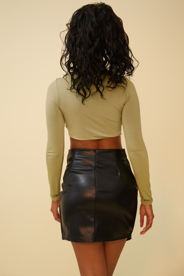 THE DIRTY MARTINI LONG SLEEVE BUSTIER CROP TOP - SAGE