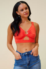 NEVER LET YOU GO CIRCLE HOOP CROPPED TANK TOP - CORAL