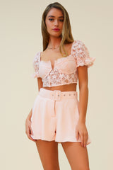 SUMMER IN THE HAMPTONS MATCHING LACE SHORT SET - PINK