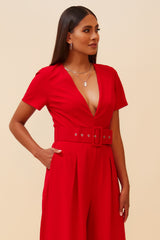 ONE RIGHT NOW MATCHING BELT JUMPSUIT - RED