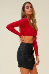 FLAMING HOT RUCHED RIBBED CROP TOP - RED