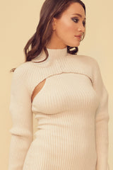 THE FEMME FATALE MOCK NECK SWEATER DRESS WITH SHRUG TOP - IVORY