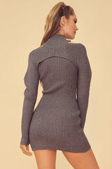 THE FEMME FATALE MOCK NECK SWEATER DRESS WITH SHRUG TOP - GRANITE