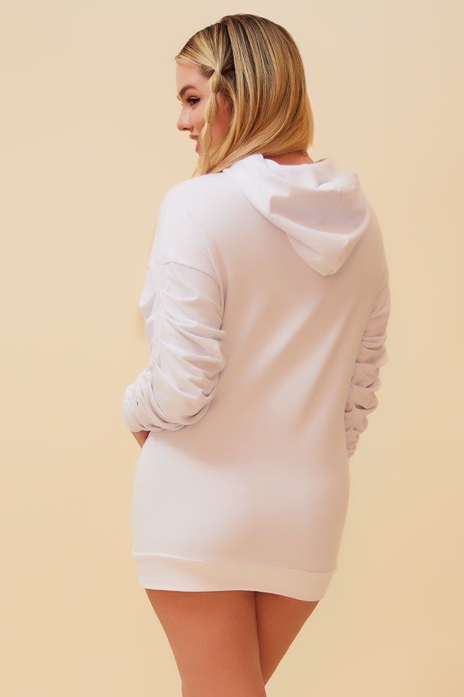 ON THE GO PULLOVER RUCHED HOODIE - WHITE