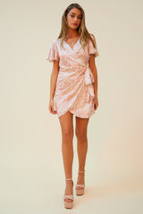 IN THE WILD MINI WRAP DRESS - MAUVE/CREAM